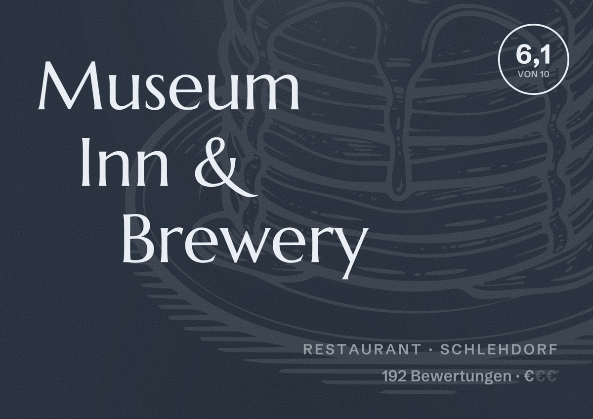 Illustriertes Poster von Museum Inn & Brewery, Restaurant in Schlehdorf: Bewertung 6,1 von 10 aus 192 Bewertungen, Preisniveau €