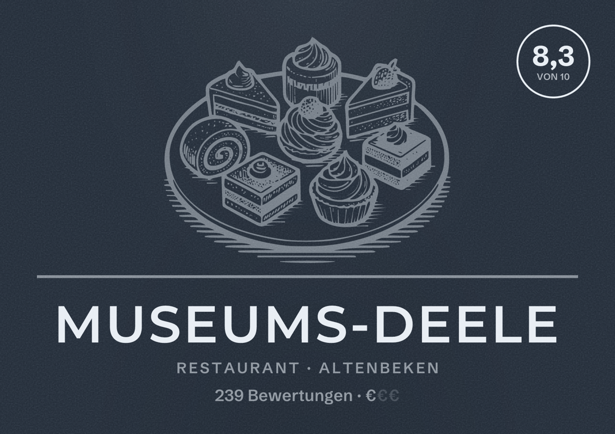 Illustriertes Poster von Museums-Deele, Restaurant in Altenbeken: Bewertung 8,3 von 10 aus 239 Bewertungen, Preisniveau €