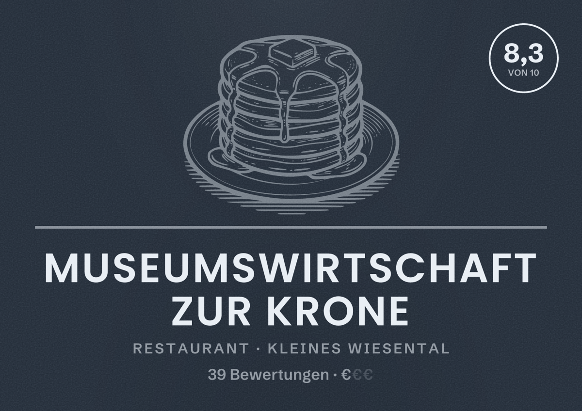 Illustriertes Poster von Museumswirtschaft Zur Krone, Restaurant in Kleines Wiesental: Bewertung 8,3 von 10 aus 39 Bewertungen, Preisniveau €