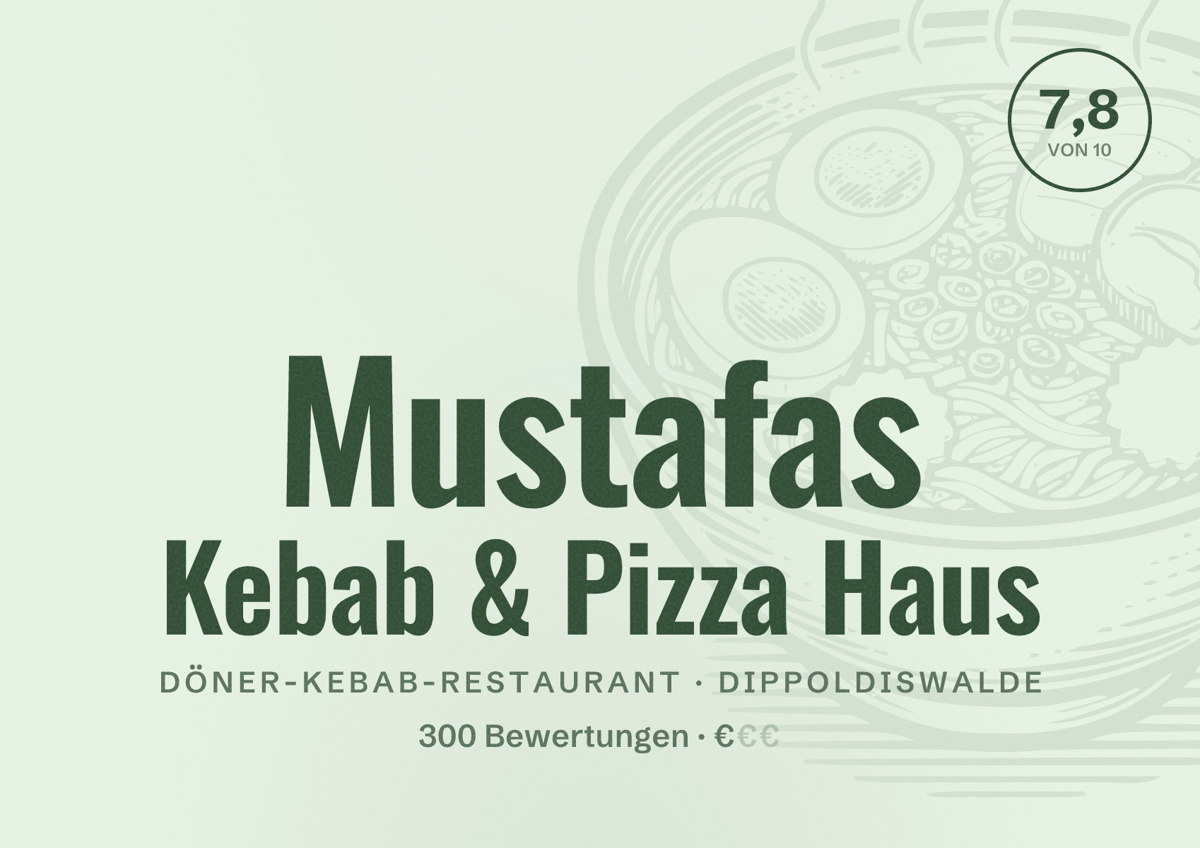 Illustriertes Poster von Mustafas Kebab & Pizza Haus, Döner-Kebab-Restaurant in Dippoldiswalde: Bewertung 7,8 von 10 aus 300 Bewertungen, Preisniveau €