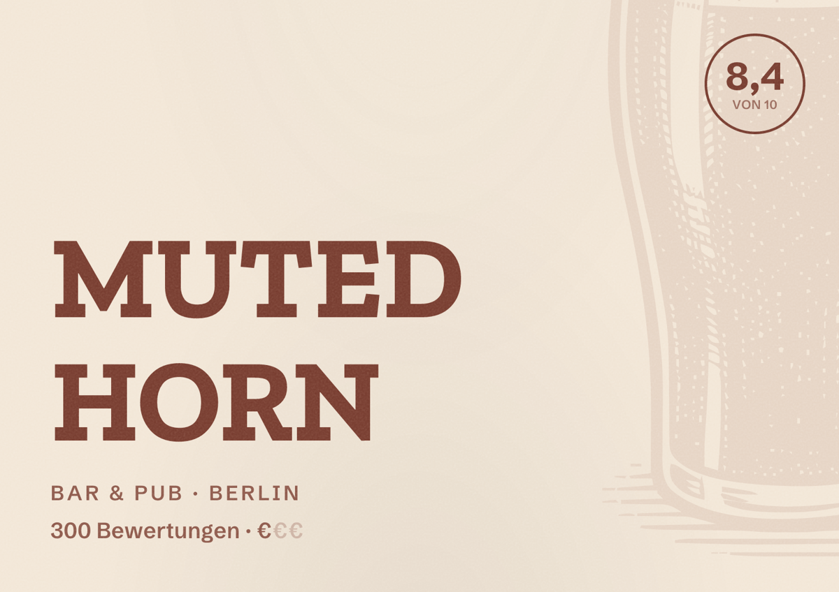 Illustriertes Poster von MUTED HORN, Bar & Pub in Berlin: Bewertung 8,4 von 10 aus 300 Bewertungen, Preisniveau €