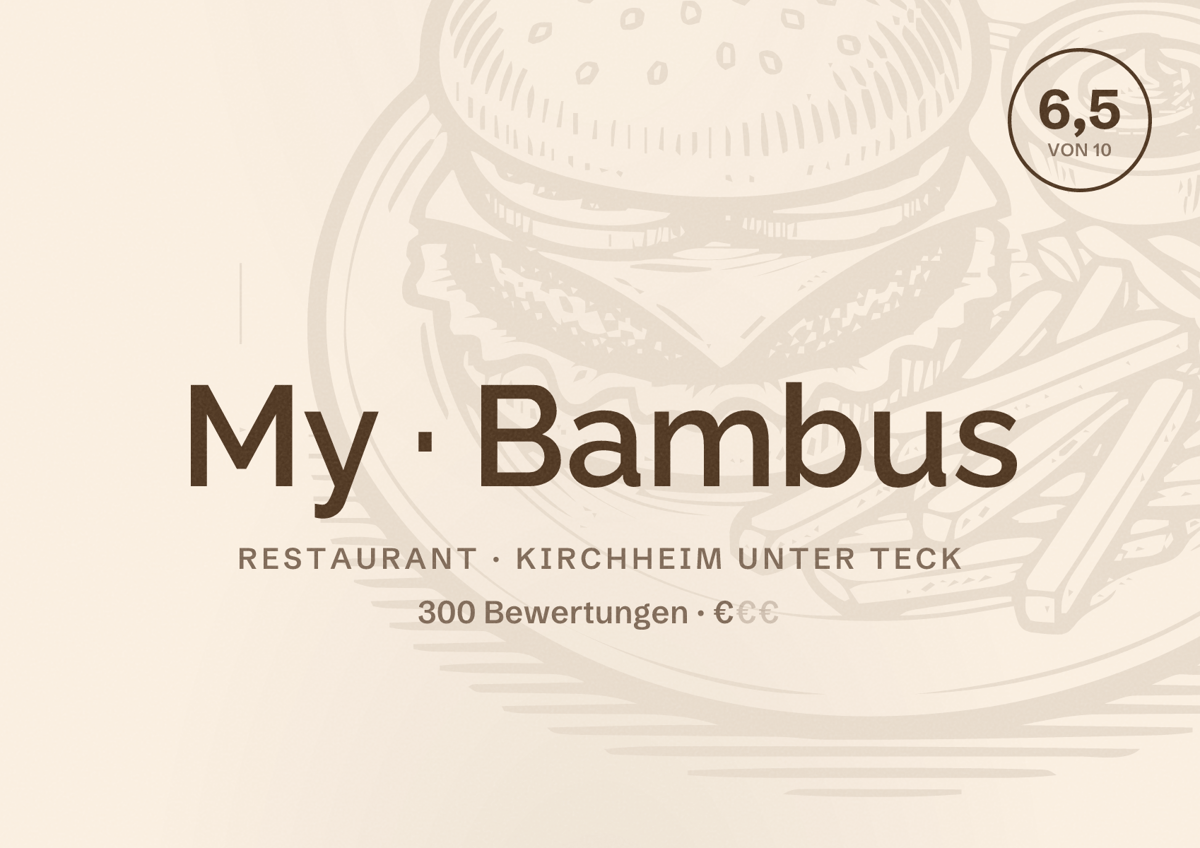 Illustriertes Poster von My Bambus, Restaurant in Kirchheim unter Teck: Bewertung 6,5 von 10 aus 300 Bewertungen, Preisniveau €