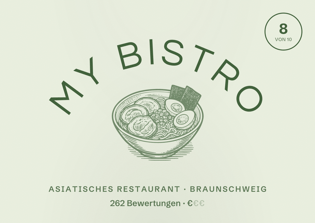 Illustriertes Poster von My Bistro, Asiatisches Restaurant in Braunschweig: Bewertung 8 von 10 aus 262 Bewertungen, Preisniveau €