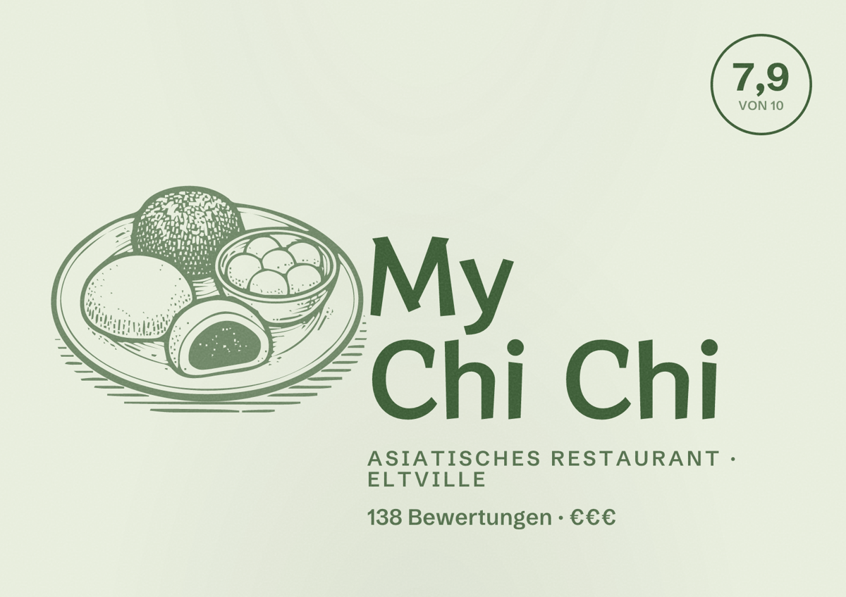 Illustriertes Poster von My Chi Chi, Asiatisches Restaurant in Eltville: Bewertung 7,9 von 10 aus 138 Bewertungen, Preisniveau €€€