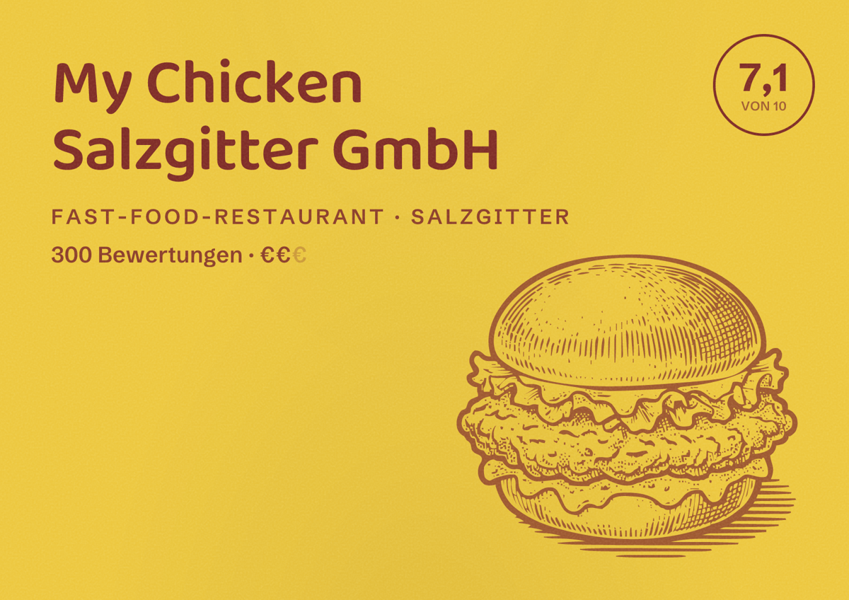 Illustriertes Poster von My Chicken Salzgitter GmbH, Fast-Food-Restaurant in Salzgitter: Bewertung 7,1 von 10 aus 300 Bewertungen, Preisniveau €€
