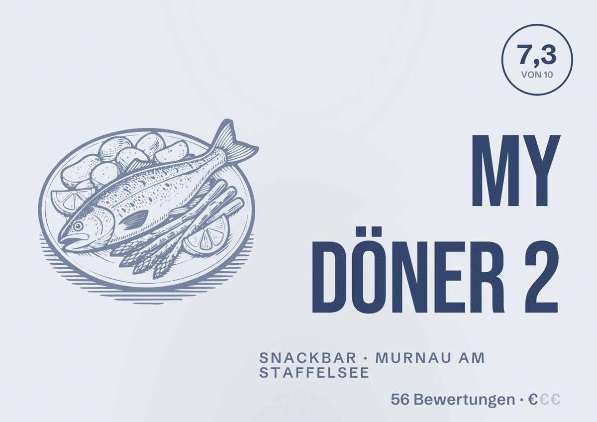 Illustriertes Poster von My Döner 2, Snackbar in Murnau am Staffelsee: Bewertung 7,3 von 10 aus 56 Bewertungen, Preisniveau €