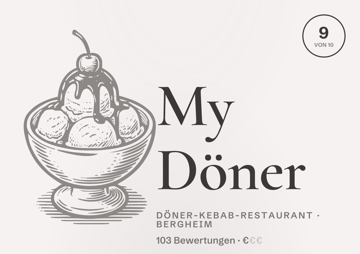 Illustriertes Poster von My Döner, Döner-Kebab-Restaurant in Bergheim: Bewertung 9 von 10 aus 103 Bewertungen, Preisniveau €