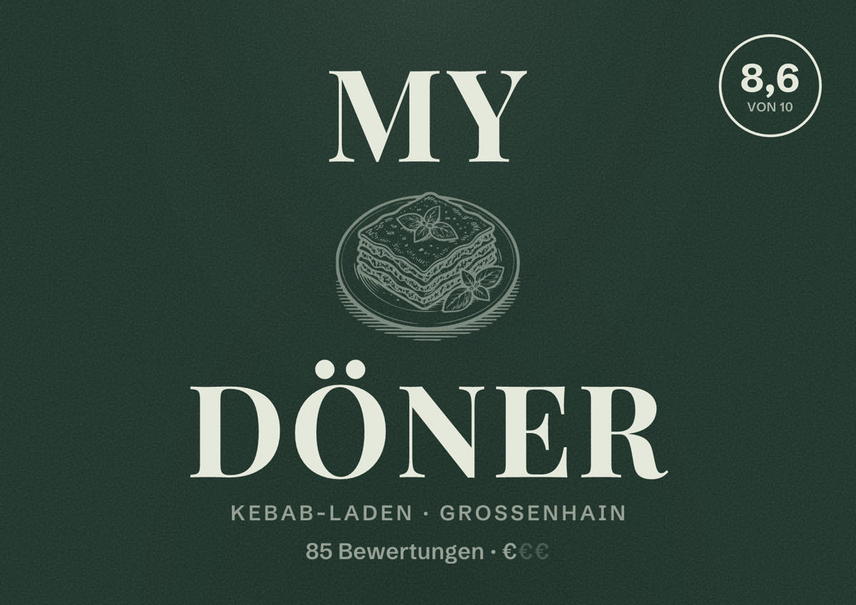 Illustriertes Poster von My Döner, Kebab-Laden in Großenhain: Bewertung 8,6 von 10 aus 85 Bewertungen, Preisniveau €