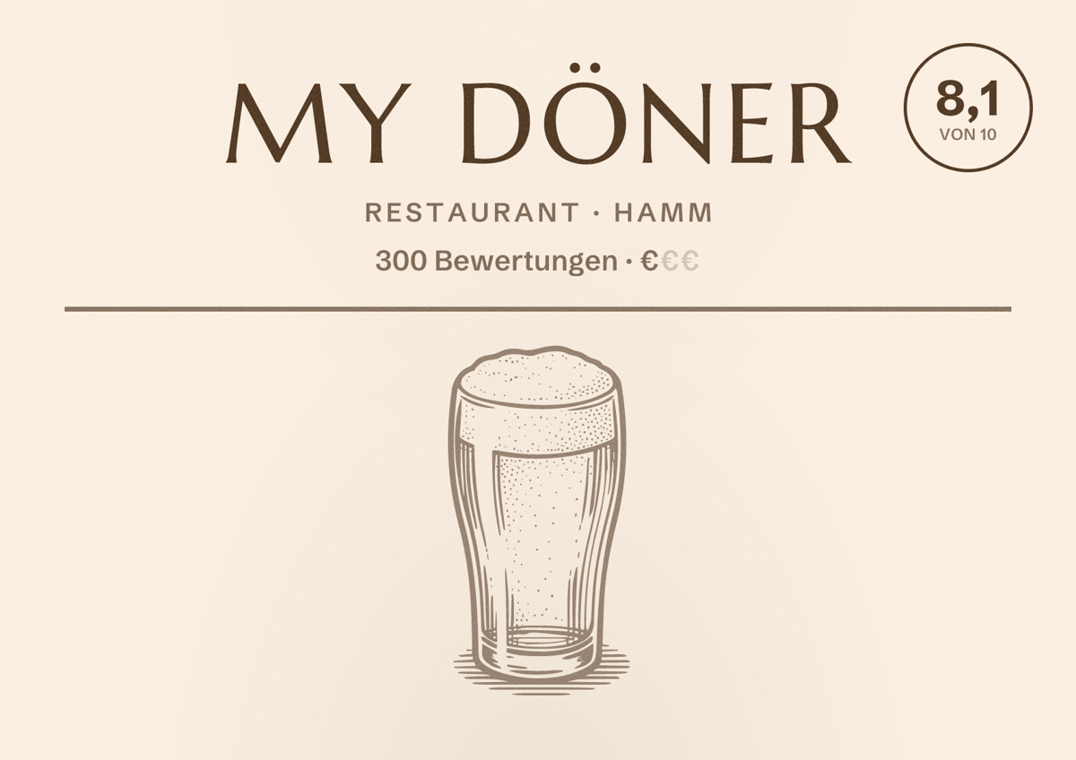 Illustriertes Poster von My Döner, Restaurant in Hamm: Bewertung 8,1 von 10 aus 300 Bewertungen, Preisniveau €