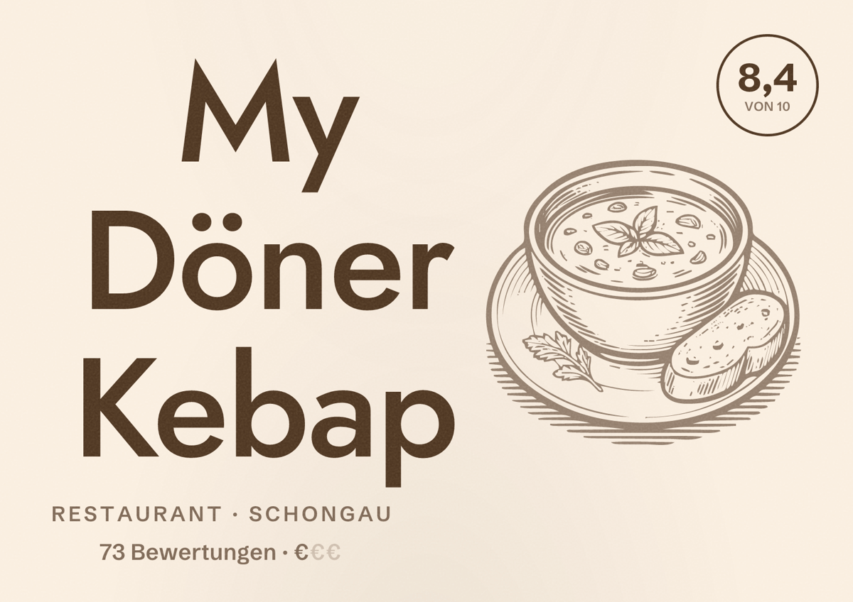 Illustriertes Poster von My Döner Kebap, Restaurant in Schongau: Bewertung 8,4 von 10 aus 73 Bewertungen, Preisniveau €