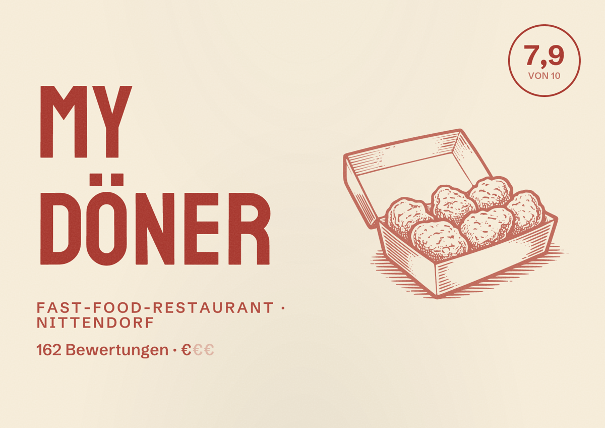 Illustriertes Poster von My Döner, Fast-Food-Restaurant in Nittendorf: Bewertung 7,9 von 10 aus 162 Bewertungen, Preisniveau €