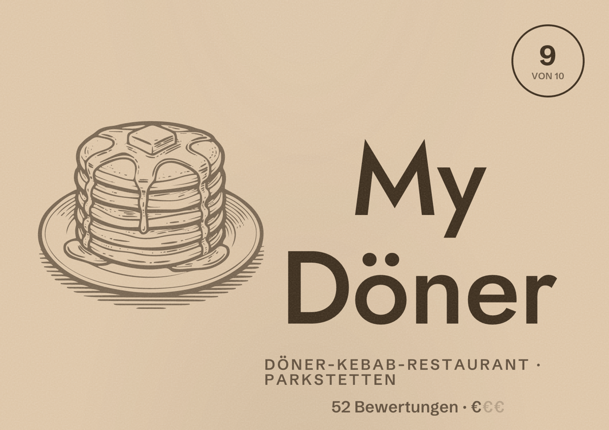 Illustriertes Poster von My Döner, Döner-Kebab-Restaurant in Parkstetten: Bewertung 9 von 10 aus 52 Bewertungen, Preisniveau €
