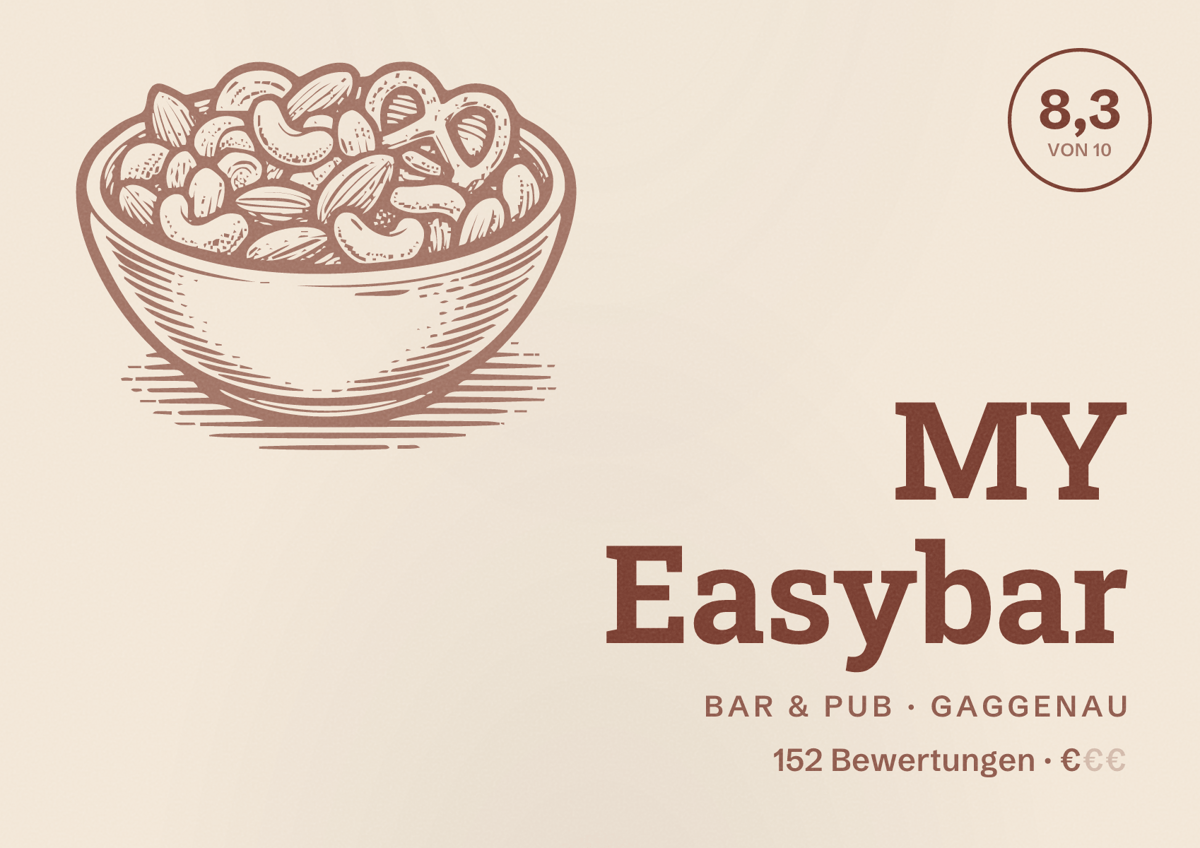 Illustriertes Poster von MY Easybar, Bar & Pub in Gaggenau: Bewertung 8,3 von 10 aus 152 Bewertungen, Preisniveau €