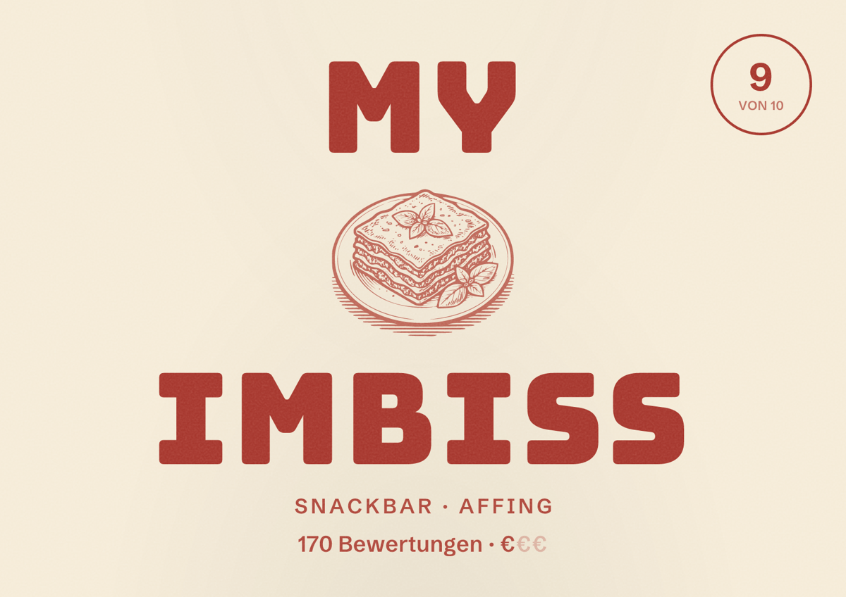 Illustriertes Poster von My Imbiss, Snackbar in Affing: Bewertung 9 von 10 aus 170 Bewertungen, Preisniveau €