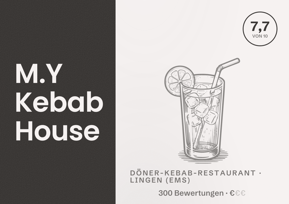 Illustriertes Poster von M.Y Kebab House, Döner-Kebab-Restaurant in Lingen (Ems): Bewertung 7,7 von 10 aus 300 Bewertungen, Preisniveau €