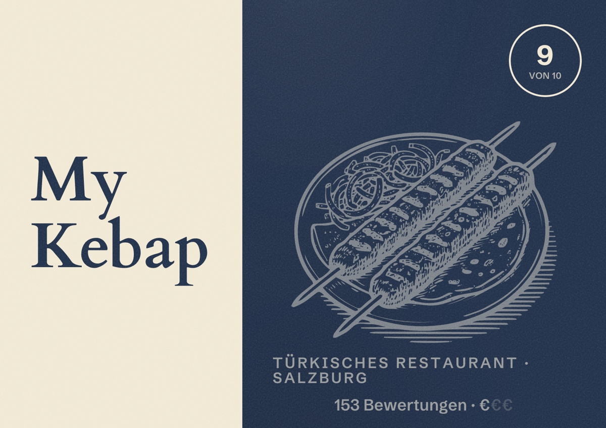 Illustriertes Poster von My Kebap, Türkisches Restaurant in Salzburg: Bewertung 9 von 10 aus 153 Bewertungen, Preisniveau €