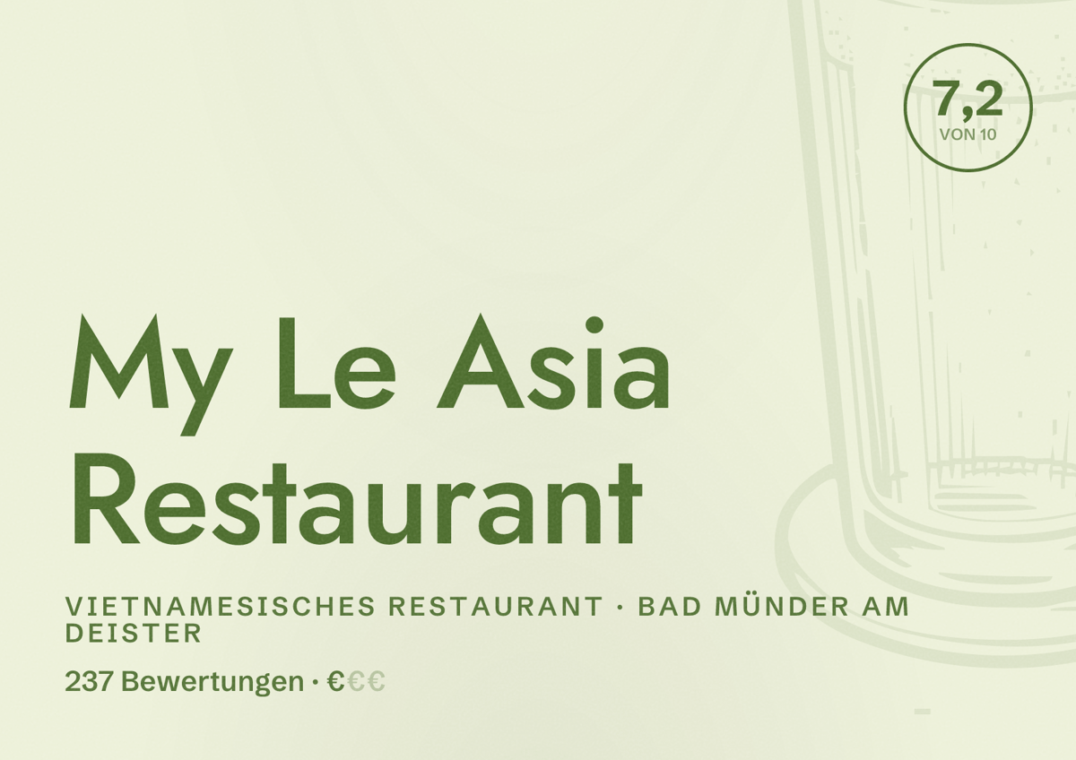 Illustriertes Poster von My Le Asia Restaurant, Vietnamesisches Restaurant in Bad Münder am Deister: Bewertung 7,2 von 10 aus 237 Bewertungen, Preisniveau €