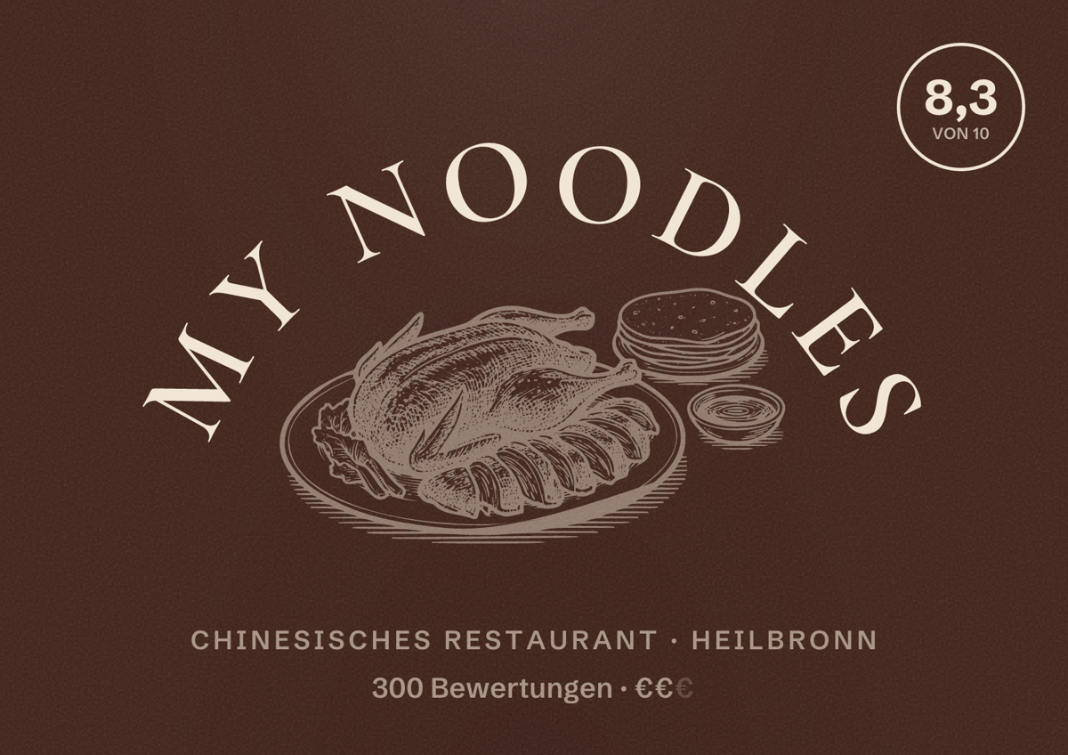 Illustriertes Poster von My Noodles, Chinesisches Restaurant in Heilbronn: Bewertung 8,3 von 10 aus 300 Bewertungen, Preisniveau €€