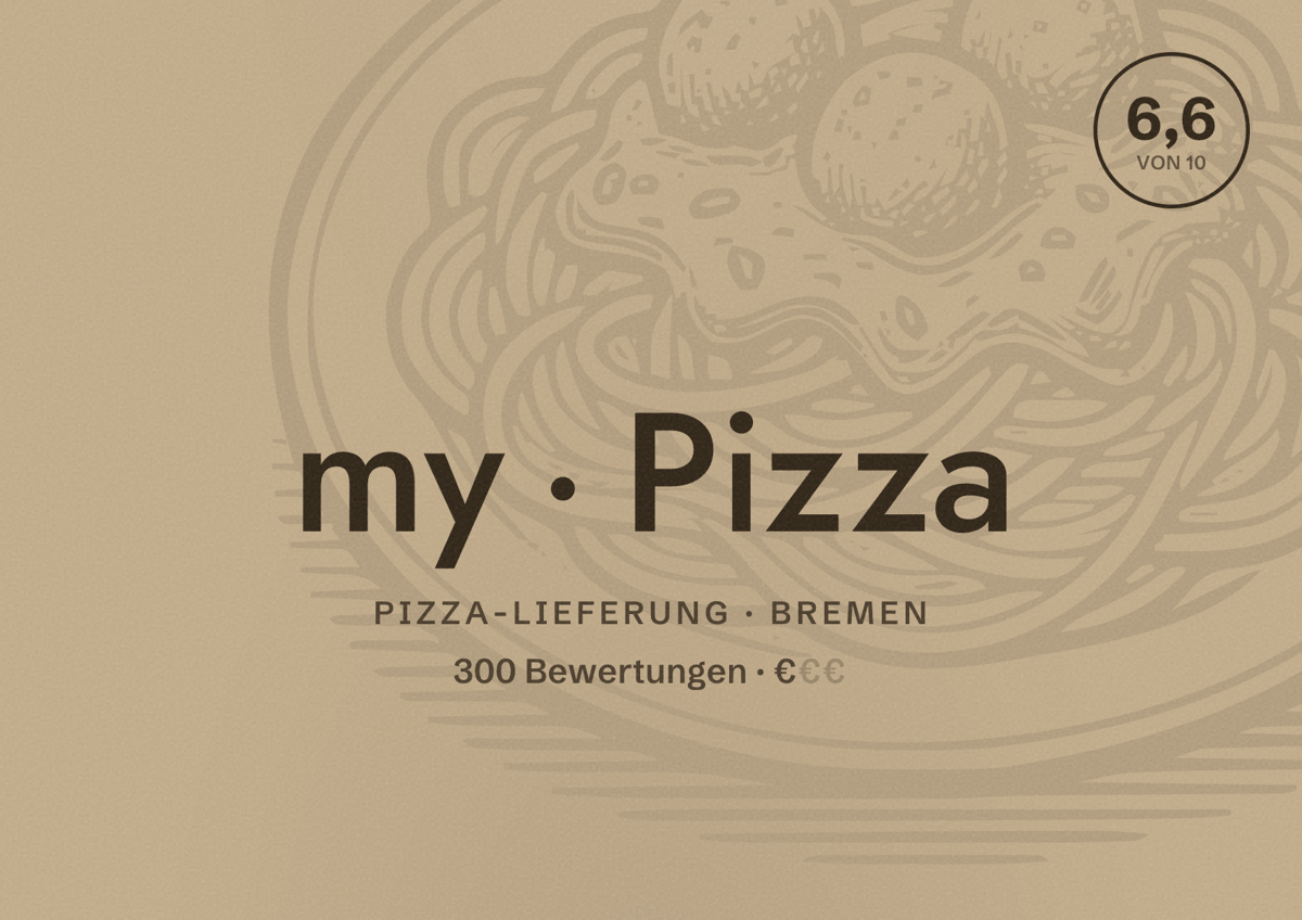 Illustriertes Poster von my Pizza, Pizza-Lieferung in Bremen: Bewertung 6,6 von 10 aus 300 Bewertungen, Preisniveau €
