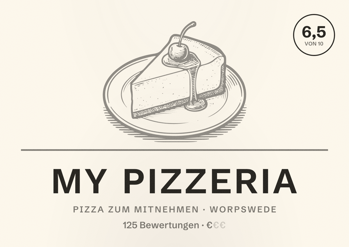 Illustriertes Poster von My Pizzeria, Pizza zum Mitnehmen in Worpswede: Bewertung 6,5 von 10 aus 125 Bewertungen, Preisniveau €