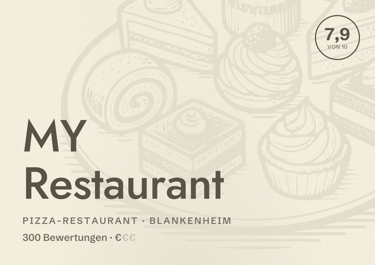 Illustriertes Poster von MY Restaurant, Pizza-Restaurant in Blankenheim: Bewertung 7,9 von 10 aus 300 Bewertungen, Preisniveau €