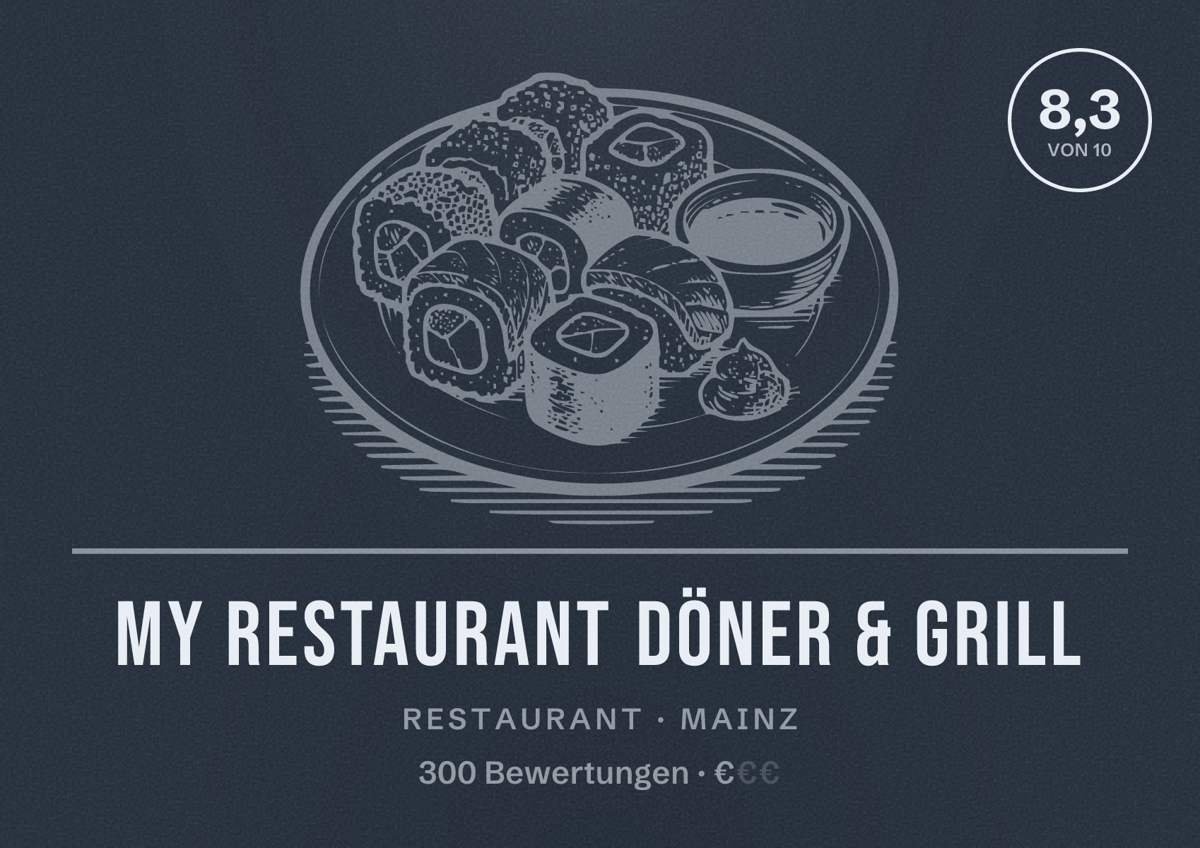 Illustriertes Poster von My Restaurant Döner & Grill, Restaurant in Mainz: Bewertung 8,3 von 10 aus 300 Bewertungen, Preisniveau €