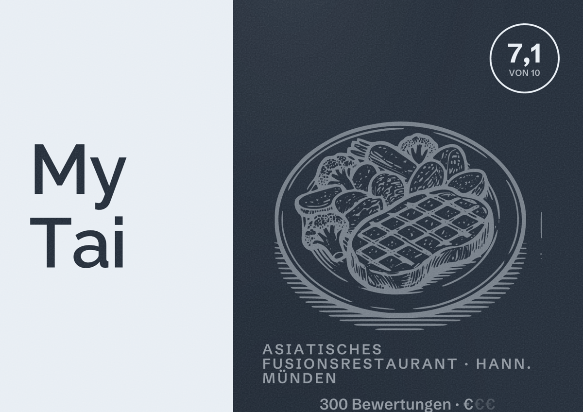Illustriertes Poster von My Tai, Asiatisches Fusionsrestaurant in Hann. Münden: Bewertung 7,1 von 10 aus 300 Bewertungen, Preisniveau €