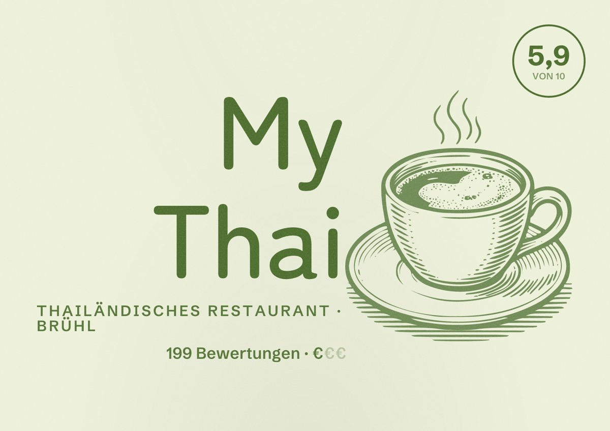 Illustriertes Poster von My Thai, Thailändisches Restaurant in Brühl: Bewertung 5,9 von 10 aus 199 Bewertungen, Preisniveau €