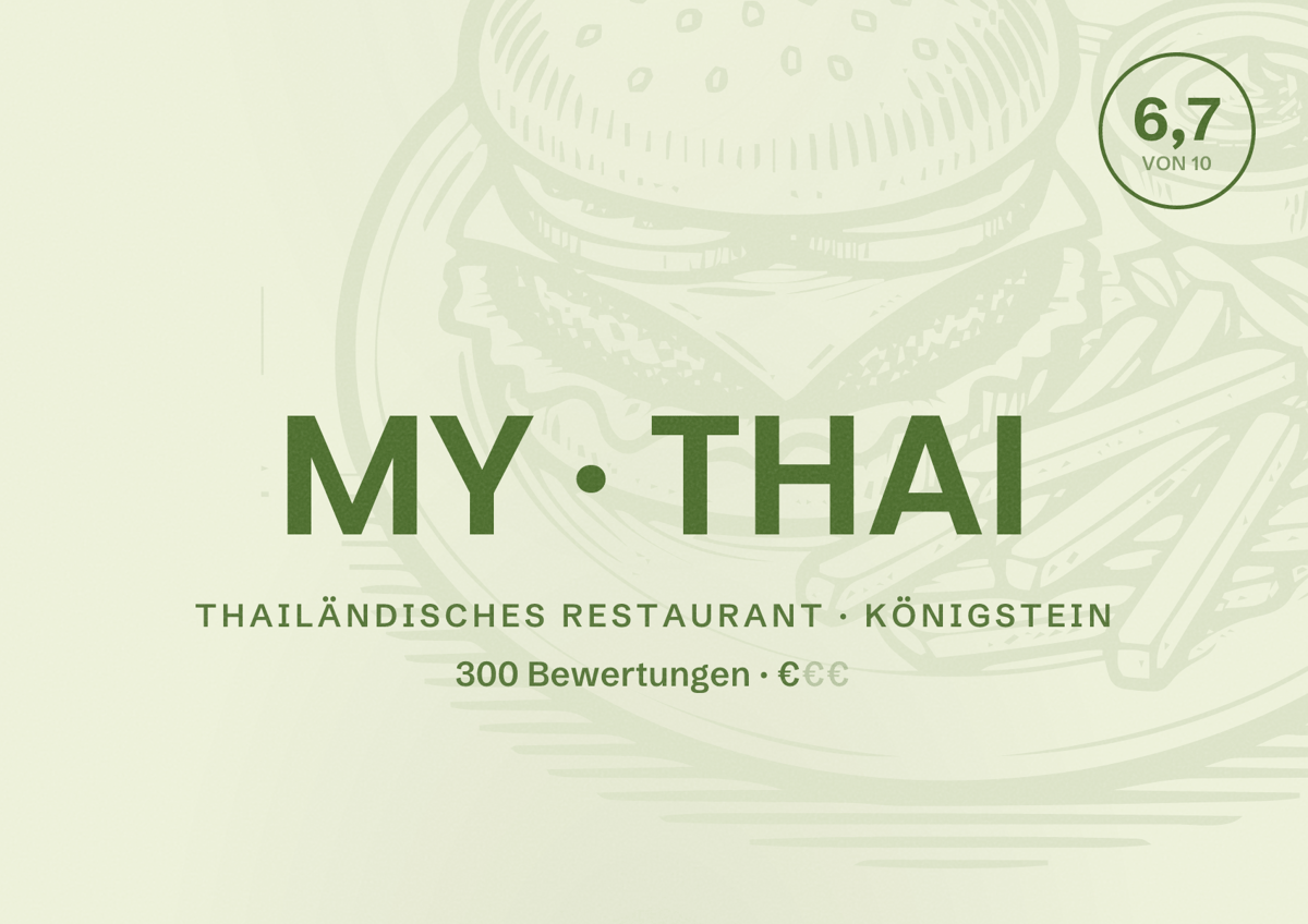Illustriertes Poster von MY THAI, Thailändisches Restaurant in Königstein: Bewertung 6,7 von 10 aus 300 Bewertungen, Preisniveau €