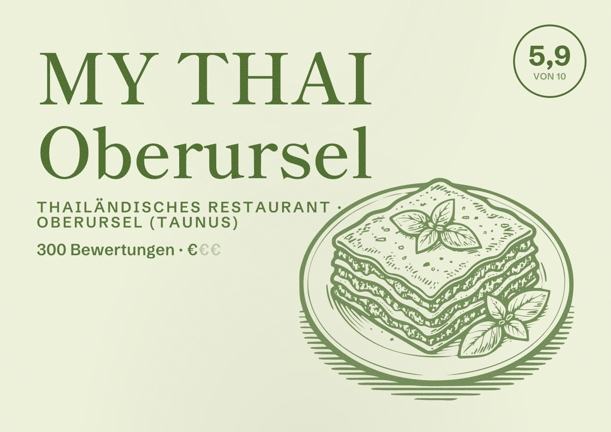 Illustriertes Poster von MY THAI Oberursel, Thailändisches Restaurant in Oberursel (Taunus): Bewertung 5,9 von 10 aus 300 Bewertungen, Preisniveau €