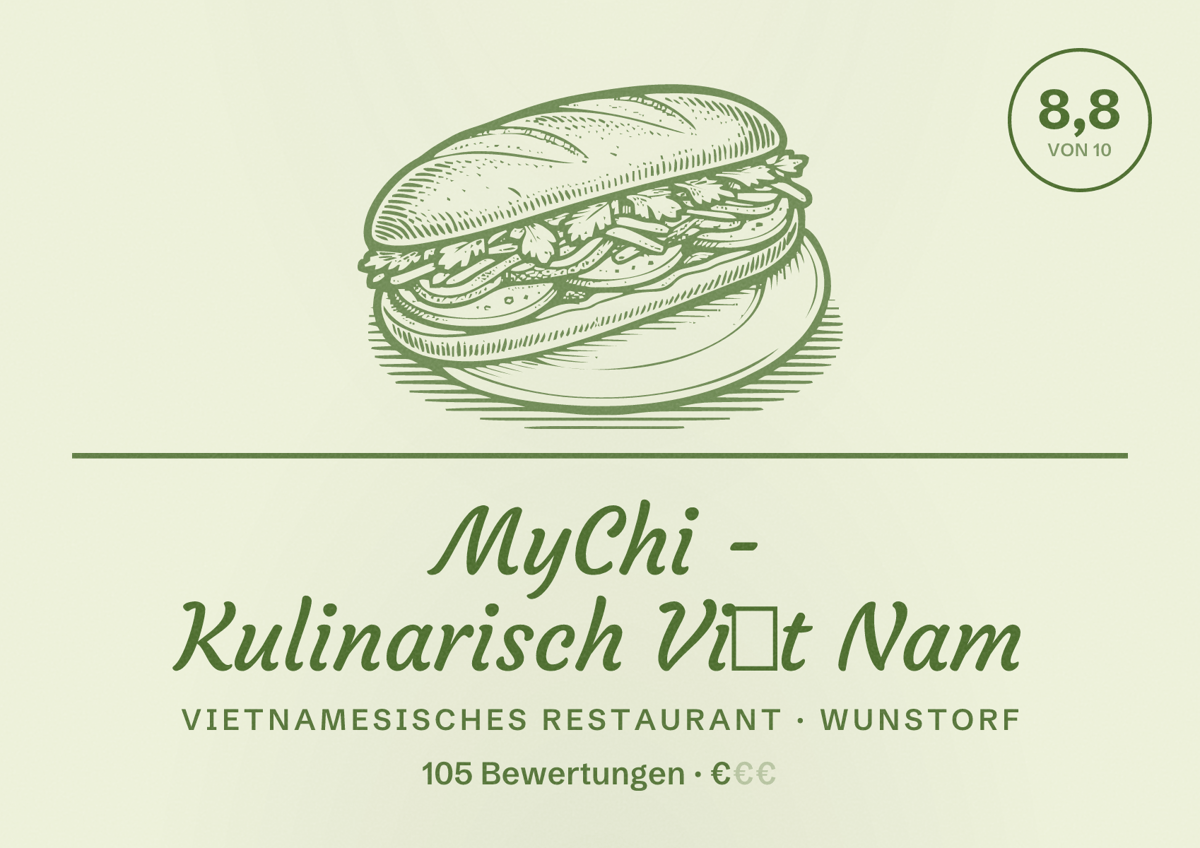 Illustriertes Poster von MyChi - Kulinarisch Việt Nam, Vietnamesisches Restaurant in Wunstorf: Bewertung 8,8 von 10 aus 105 Bewertungen, Preisniveau €