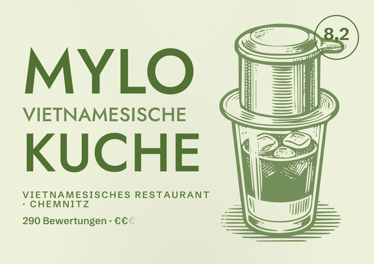 Illustriertes Poster von MyLo Vietnamesische Kuche, Vietnamesisches Restaurant in Chemnitz: Bewertung 8,2 von 10 aus 290 Bewertungen, Preisniveau €€