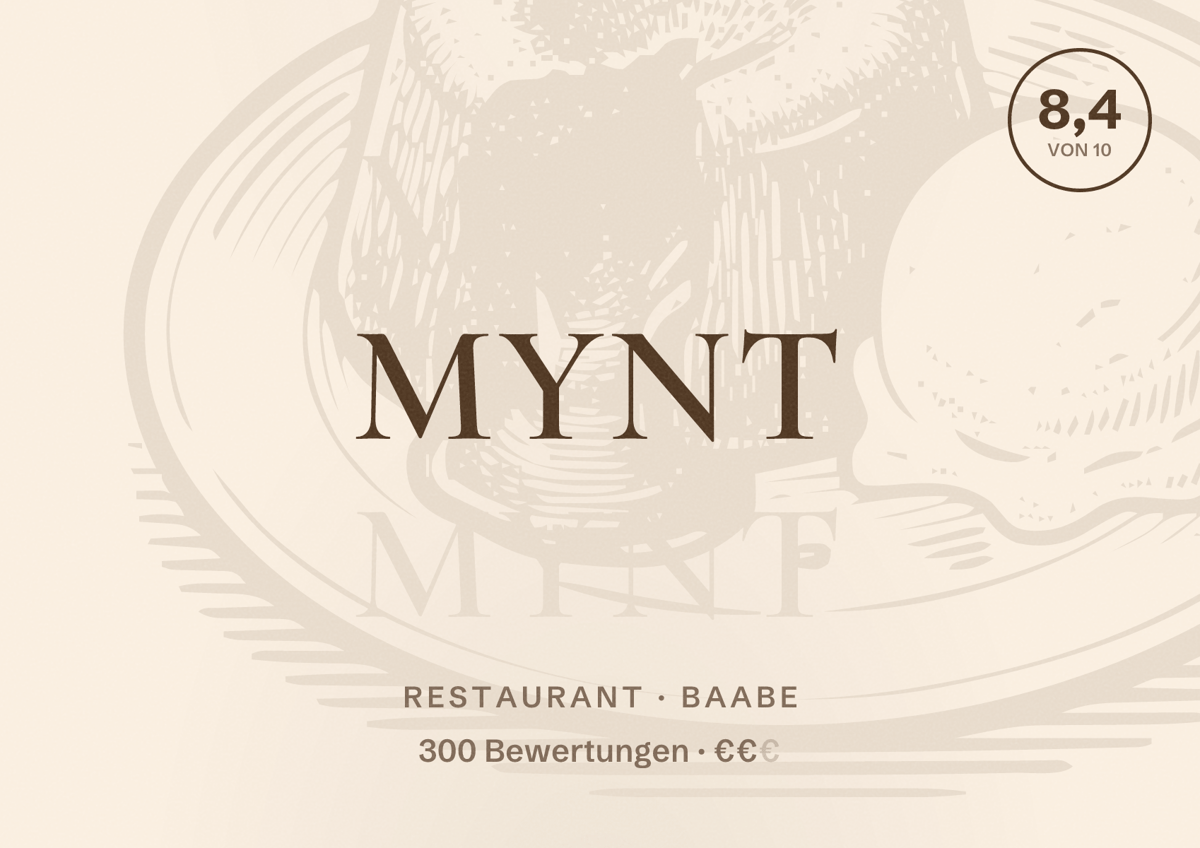 Illustriertes Poster von MYNT, Restaurant in Baabe: Bewertung 8,4 von 10 aus 300 Bewertungen, Preisniveau €€