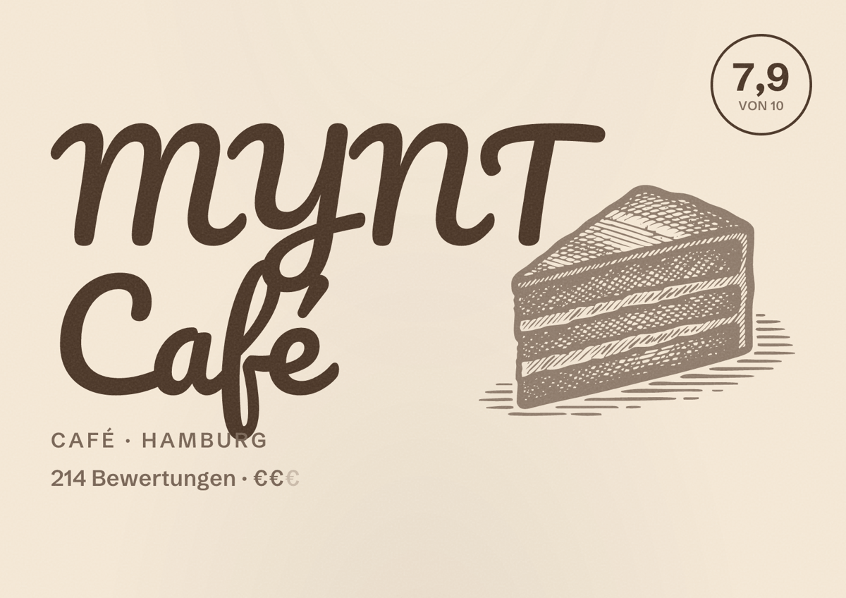 Illustriertes Poster von MYNT Café, Café in Hamburg: Bewertung 7,9 von 10 aus 214 Bewertungen, Preisniveau €€