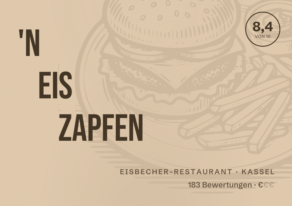 Illustriertes Poster von 'n Eis zapfen, Eisbecher-Restaurant in Kassel: Bewertung 8,4 von 10 aus 183 Bewertungen, Preisniveau €