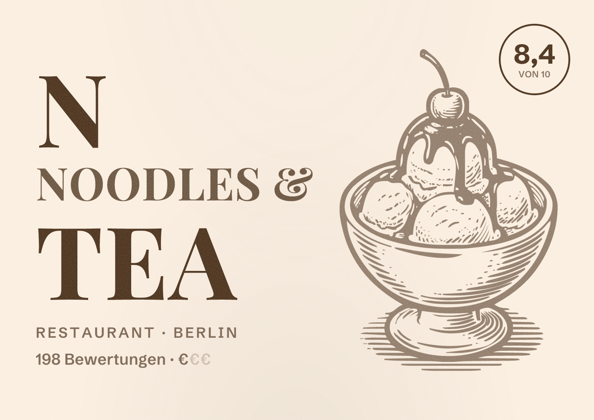 Illustriertes Poster von N Noodles & Tea, Restaurant in Berlin: Bewertung 8,4 von 10 aus 198 Bewertungen, Preisniveau €