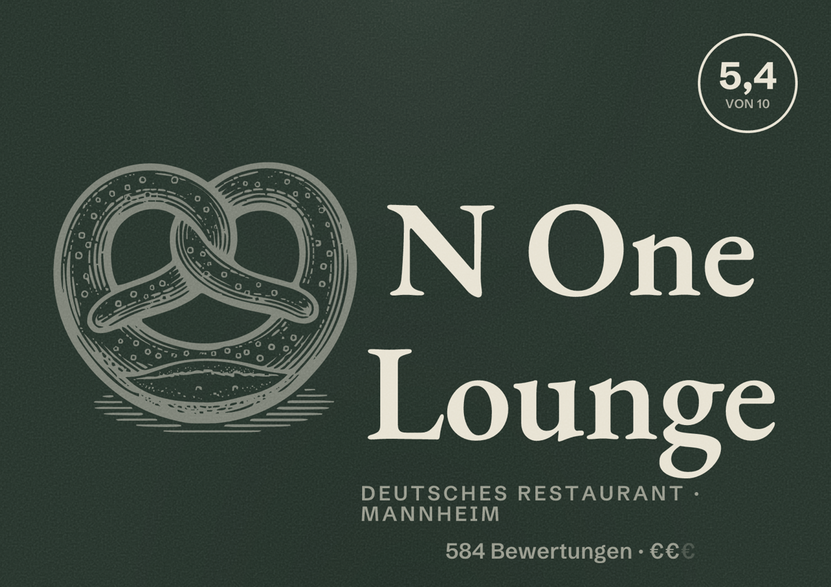 Illustriertes Poster von N One Lounge, Deutsches Restaurant in Mannheim: Bewertung 5,4 von 10 aus 584 Bewertungen, Preisniveau €€