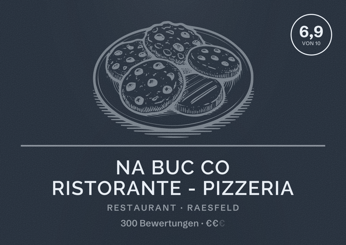 Illustriertes Poster von NA BUC CO Ristorante - Pizzeria, Restaurant in Raesfeld: Bewertung 6,9 von 10 aus 300 Bewertungen, Preisniveau €€