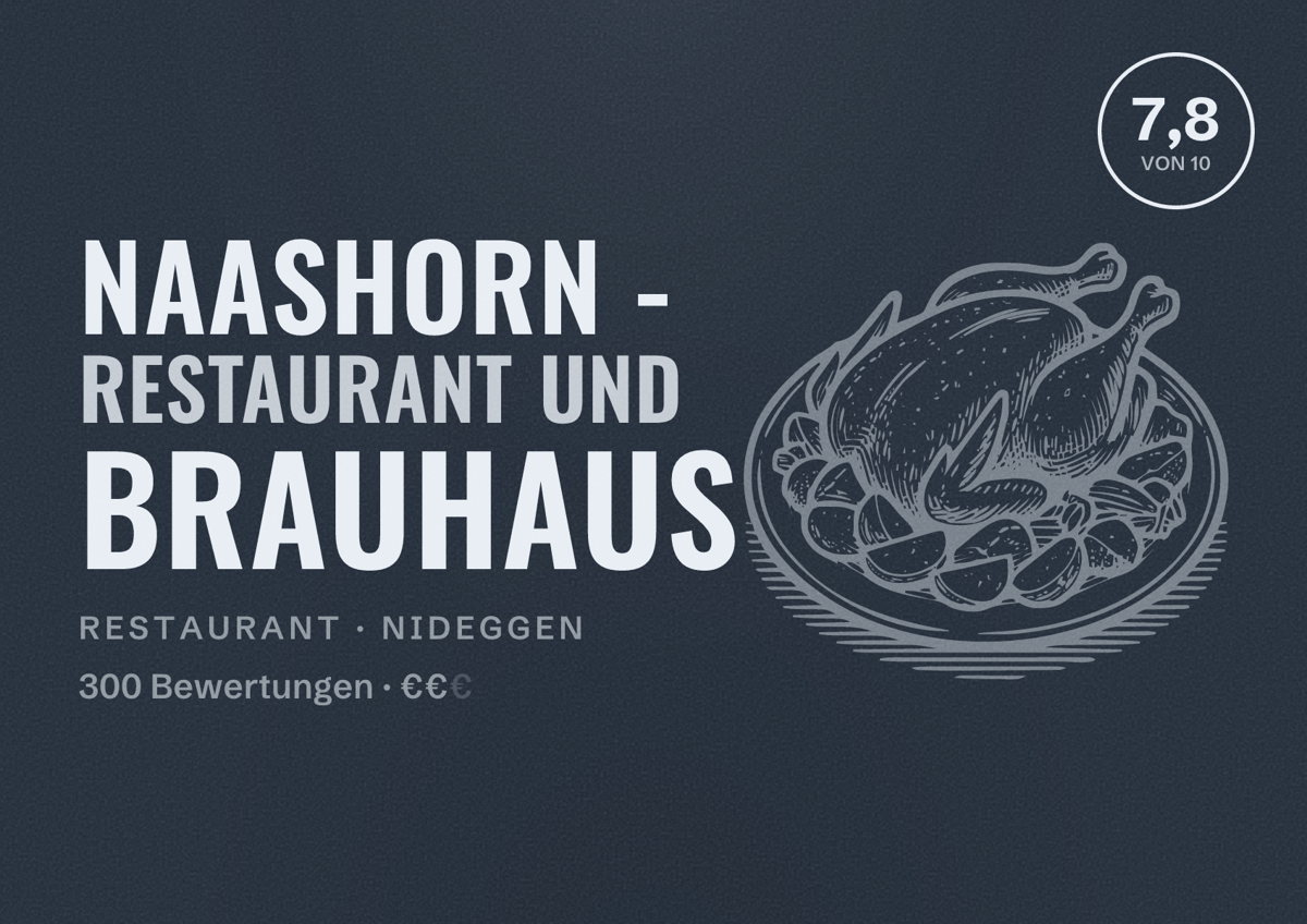 Illustriertes Poster von Naashorn - Restaurant und Brauhaus, Restaurant in Nideggen: Bewertung 7,8 von 10 aus 300 Bewertungen, Preisniveau €€