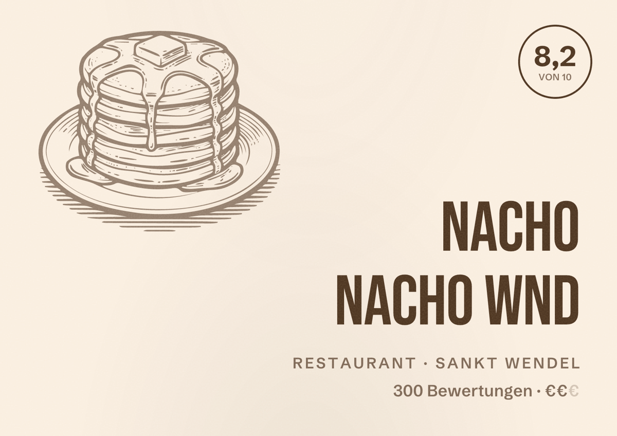Illustriertes Poster von Nacho Nacho WND, Restaurant in Sankt Wendel: Bewertung 8,2 von 10 aus 300 Bewertungen, Preisniveau €€