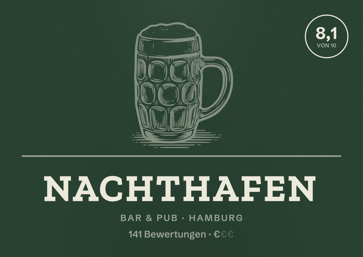 Illustriertes Poster von Nachthafen, Bar & Pub in Hamburg: Bewertung 8,1 von 10 aus 141 Bewertungen, Preisniveau €