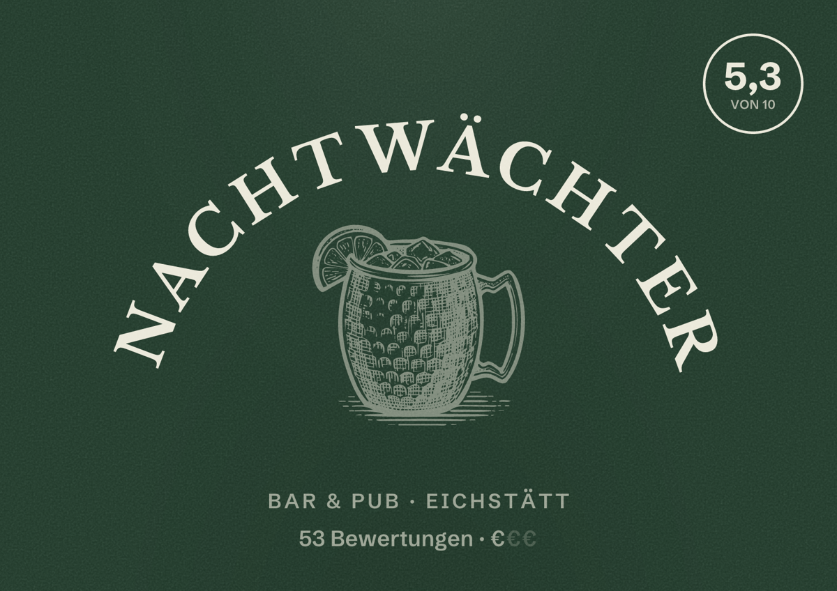 Illustriertes Poster von Nachtwächter, Bar & Pub in Eichstätt: Bewertung 5,3 von 10 aus 53 Bewertungen, Preisniveau €