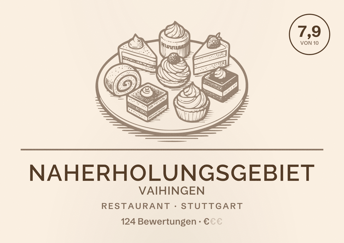 Illustriertes Poster von Naherholungsgebiet Vaihingen, Restaurant in Stuttgart: Bewertung 7,9 von 10 aus 124 Bewertungen, Preisniveau €