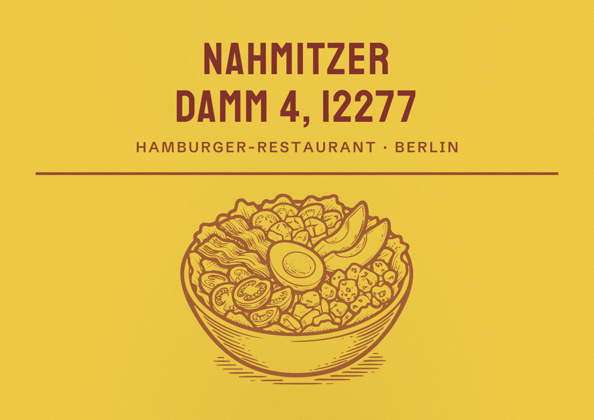Illustriertes Poster von Nahmitzer Damm 4, 12277, Hamburger-Restaurant in Berlin