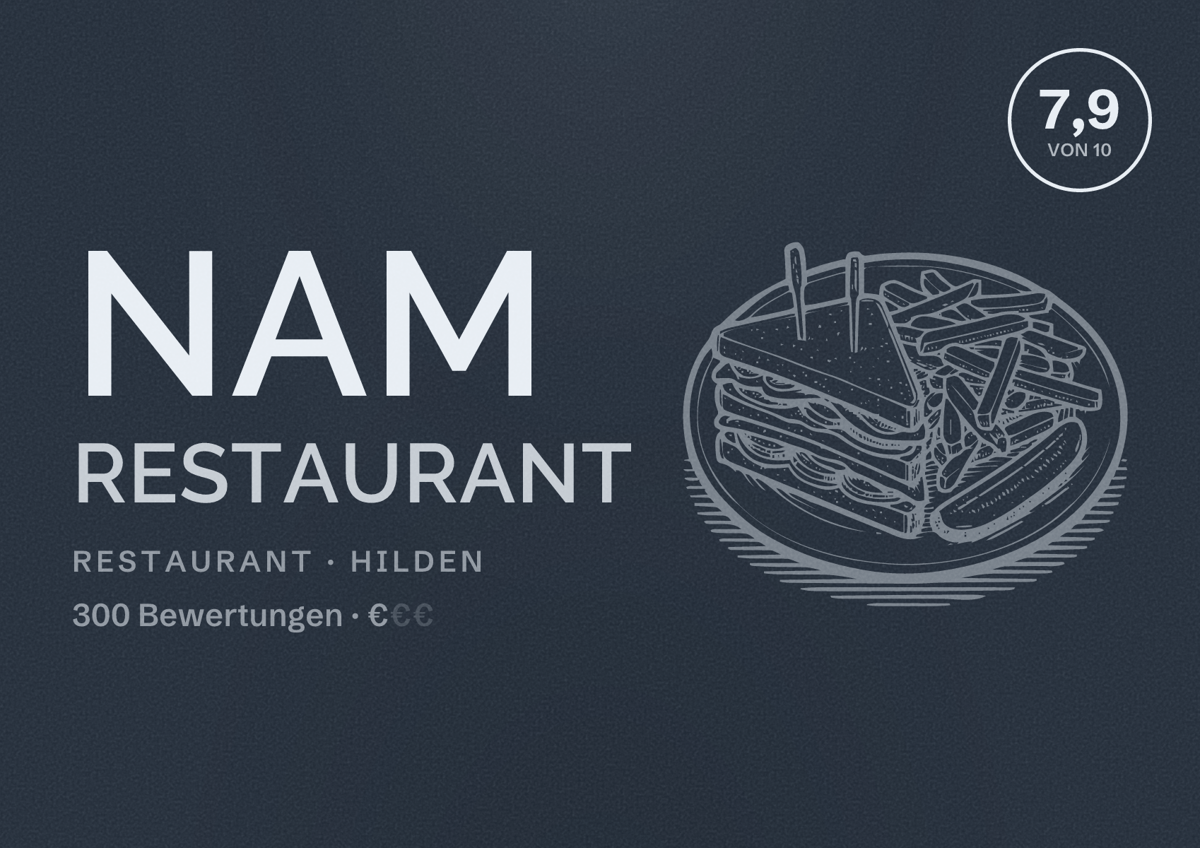 Illustriertes Poster von Nam Restaurant, Restaurant in Hilden: Bewertung 7,9 von 10 aus 300 Bewertungen, Preisniveau €