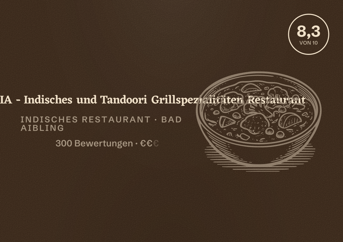 Illustriertes Poster von NAMASKAR INDIA - Indisches und Tandoori Grillspezialitäten Restaurant, Indisches Restaurant in Bad Aibling: Bewertung 8,3 von 10 aus 300 Bewertungen, Preisniveau €€