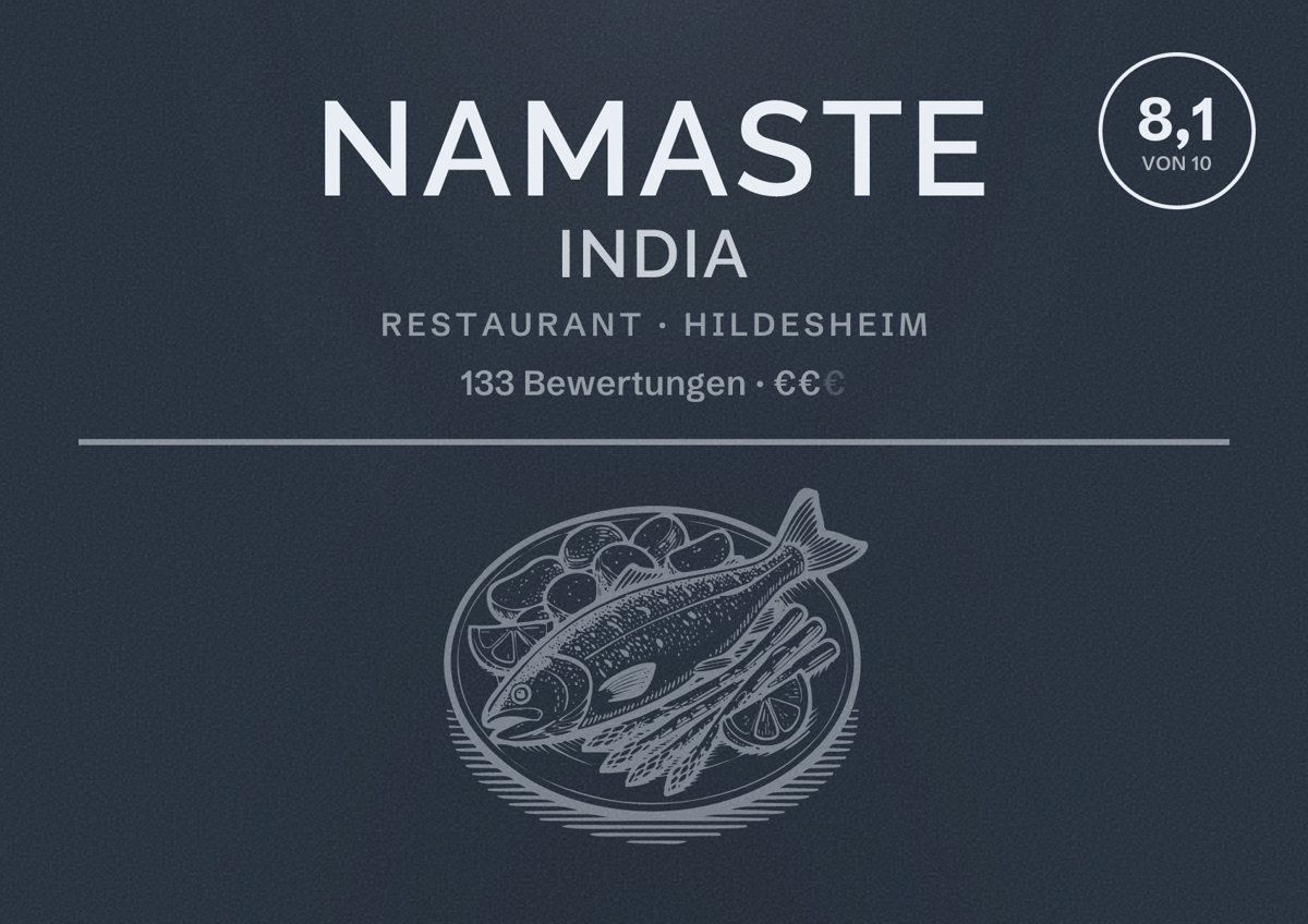Illustriertes Poster von Namaste India, Restaurant in Hildesheim: Bewertung 8,1 von 10 aus 133 Bewertungen, Preisniveau €€