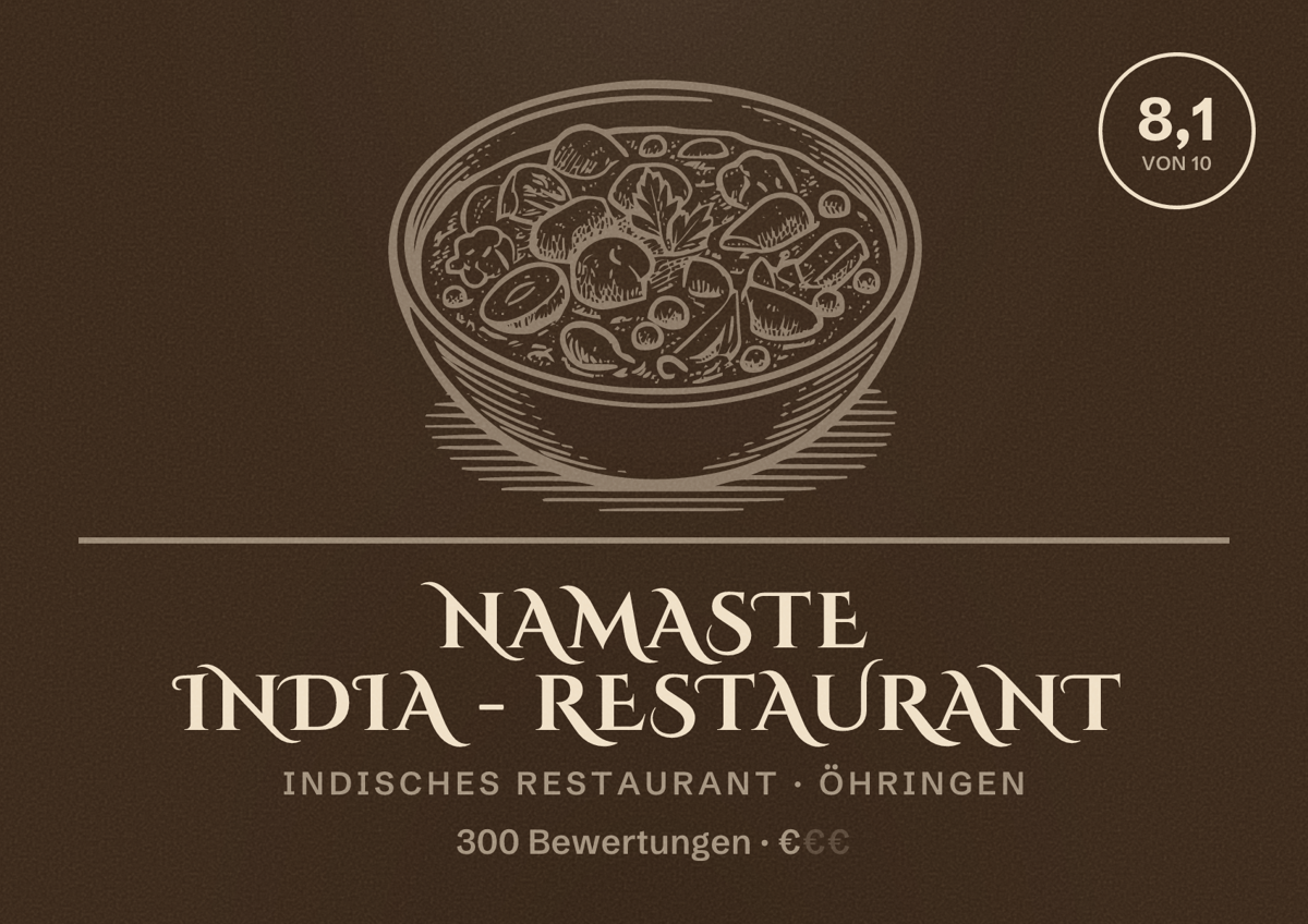 Illustriertes Poster von NAMASTE INDIA - Restaurant, Indisches Restaurant in Öhringen: Bewertung 8,1 von 10 aus 300 Bewertungen, Preisniveau €
