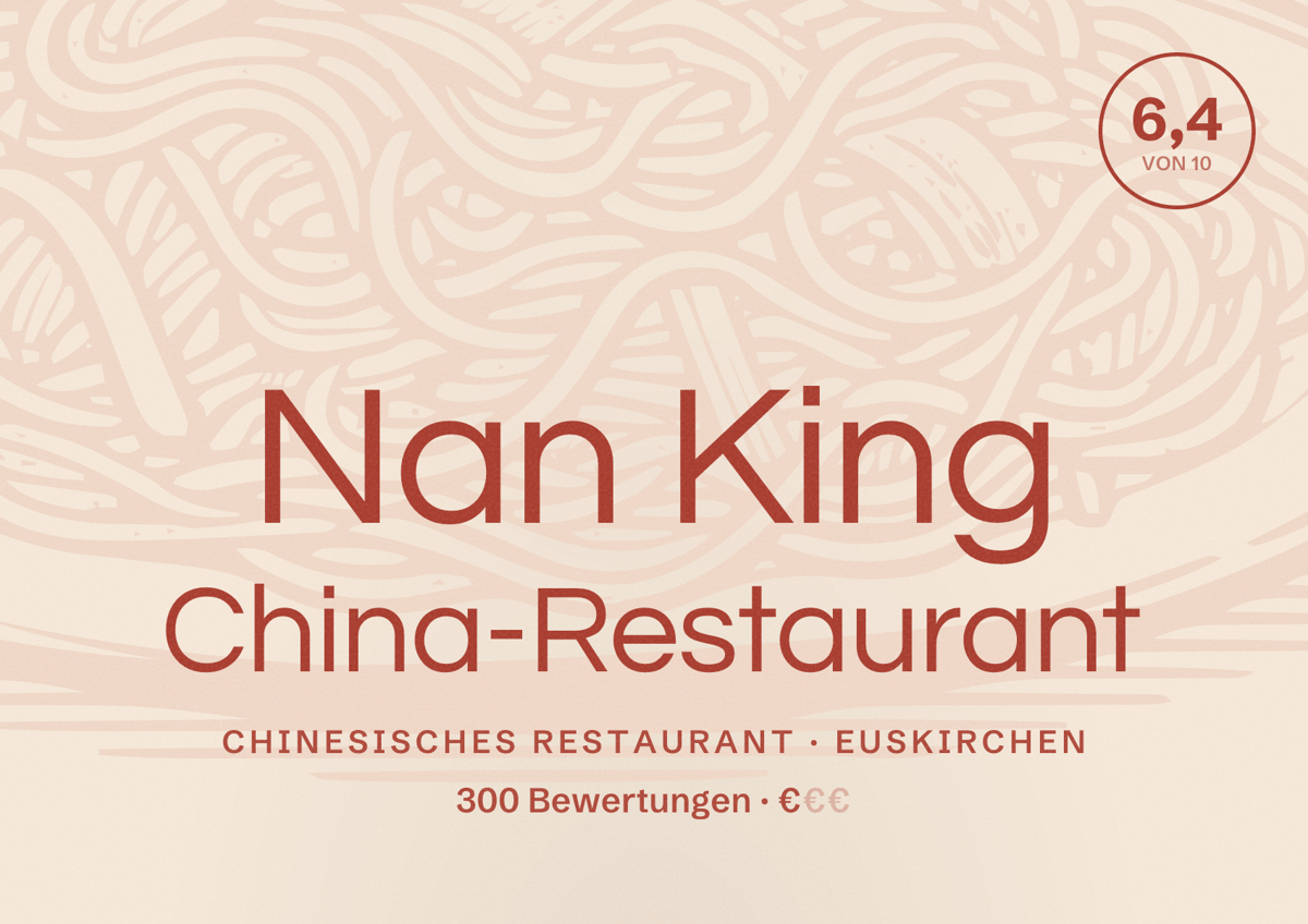 Illustriertes Poster von Nan King China-Restaurant, Chinesisches Restaurant in Euskirchen: Bewertung 6,4 von 10 aus 300 Bewertungen, Preisniveau €