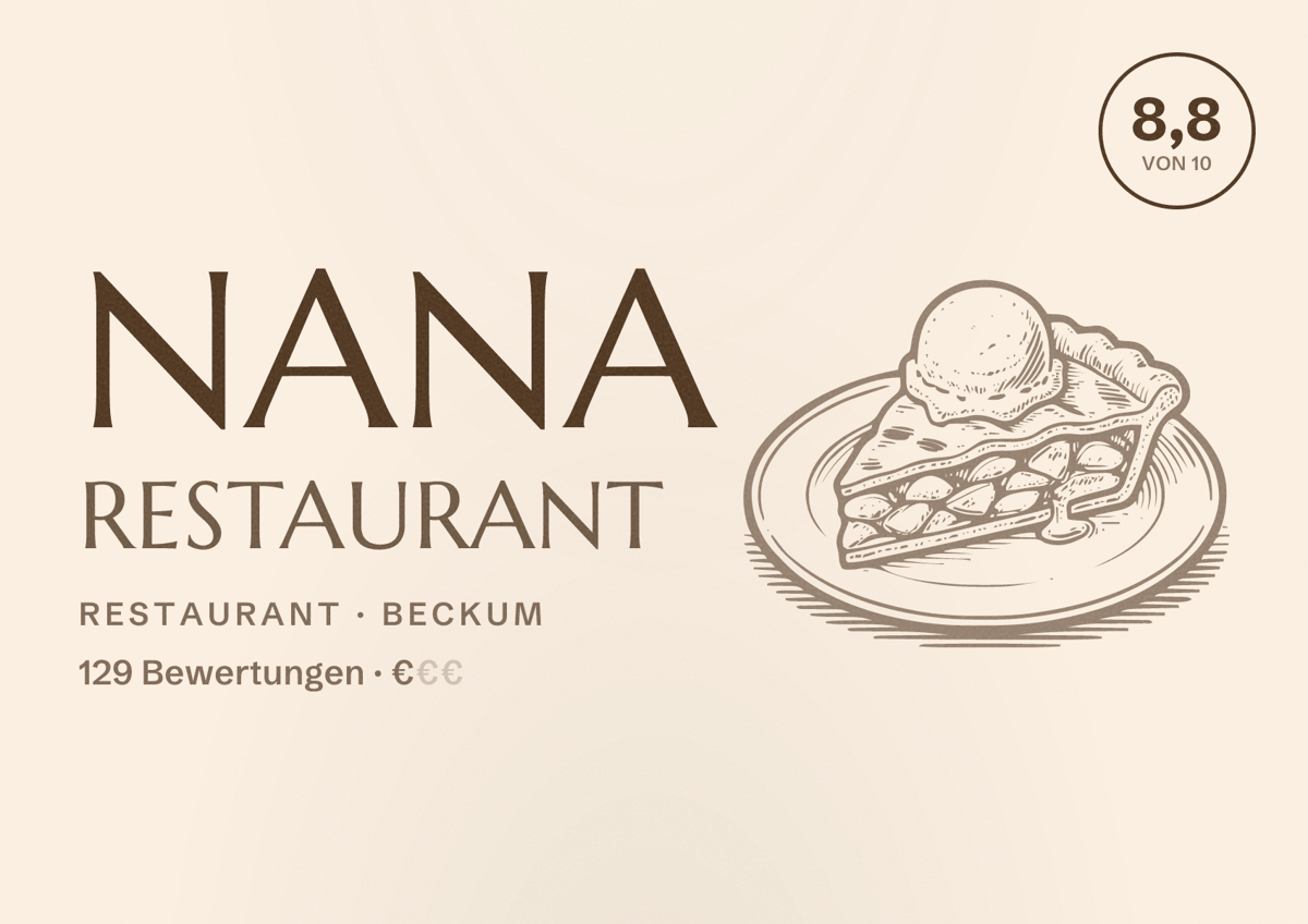 Illustriertes Poster von Nana Restaurant, Restaurant in Beckum: Bewertung 8,8 von 10 aus 129 Bewertungen, Preisniveau €